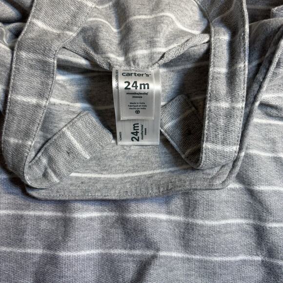 Carter's Baby Boy 24M Gray White Striped Shortalls Overalls Outfit Smiley Face - Picture 3 of 5